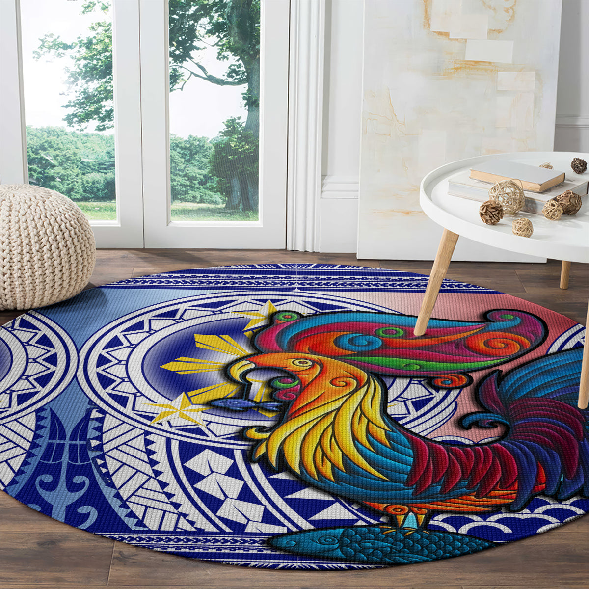Philippines Round Carpet Filipino Sarimanok With Polynesian Tattoo LT14 - Polynesian Pride
