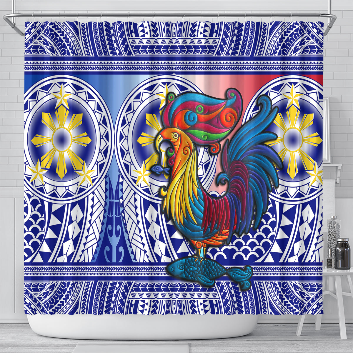 Philippines Shower Curtain Filipino Sarimanok With Polynesian Tattoo LT14 - Polynesian Pride