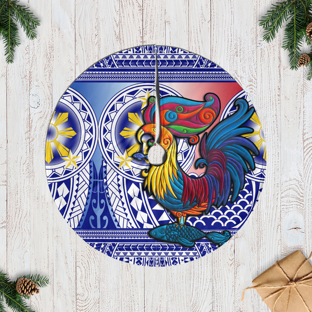 Personalised Philippines Tree Skirt Filipino Sarimanok With Polynesian Tattoo LT14 Casual Tree Skirts Blue - Polynesian Pride