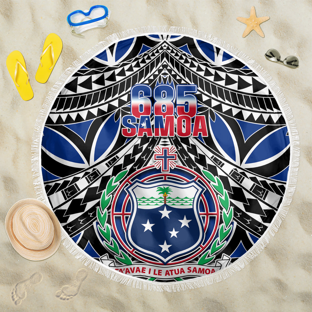 Samoa 685 Beach Blanket Samoan Coat Of Arms Simple Style LT14 One Size 150cm Blue - Polynesian Pride