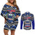 Samoa 685 Couples Matching Off Shoulder Short Dress and Long Sleeve Button Shirt Samoan Coat Of Arms Simple Style LT14 Blue - Polynesian Pride