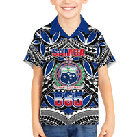 Samoa 685 Family Matching Long Sleeve Bodycon Dress and Hawaiian Shirt Samoan Coat Of Arms Simple Style LT14 Son's Shirt Blue - Polynesian Pride