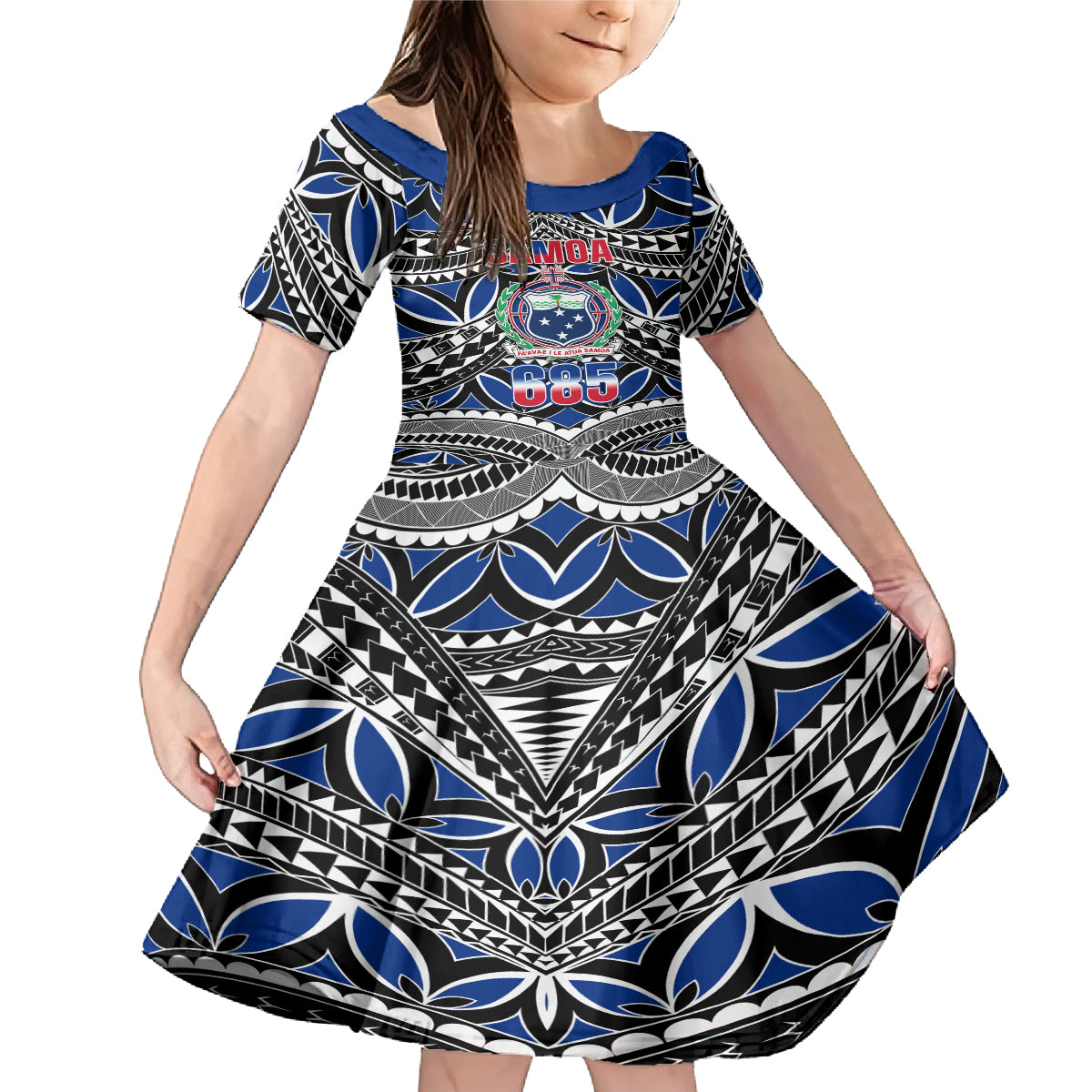 Samoa 685 Family Matching Mermaid Dress and Hawaiian Shirt Samoan Coat Of Arms Simple Style LT14 Daughter's Dress Blue - Polynesian Pride
