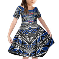 Samoa 685 Family Matching Mermaid Dress and Hawaiian Shirt Samoan Coat Of Arms Simple Style LT14 Daughter's Dress Blue - Polynesian Pride