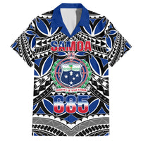Samoa 685 Family Matching Off Shoulder Long Sleeve Dress and Hawaiian Shirt Samoan Coat Of Arms Simple Style LT14 Dad's Shirt - Short Sleeve Blue - Polynesian Pride