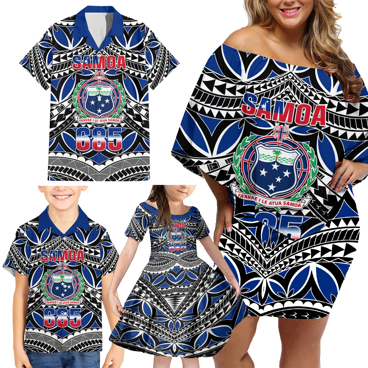 Samoa 685 Family Matching Off Shoulder Short Dress and Hawaiian Shirt Samoan Coat Of Arms Simple Style LT14 - Polynesian Pride