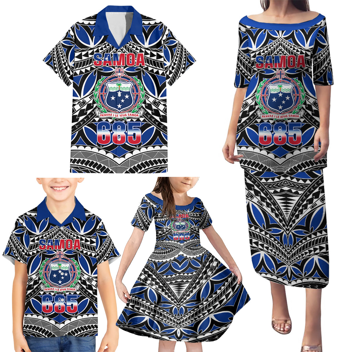 Samoa 685 Family Matching Puletasi Dress and Hawaiian Shirt Samoan Coat Of Arms Simple Style LT14 - Polynesian Pride