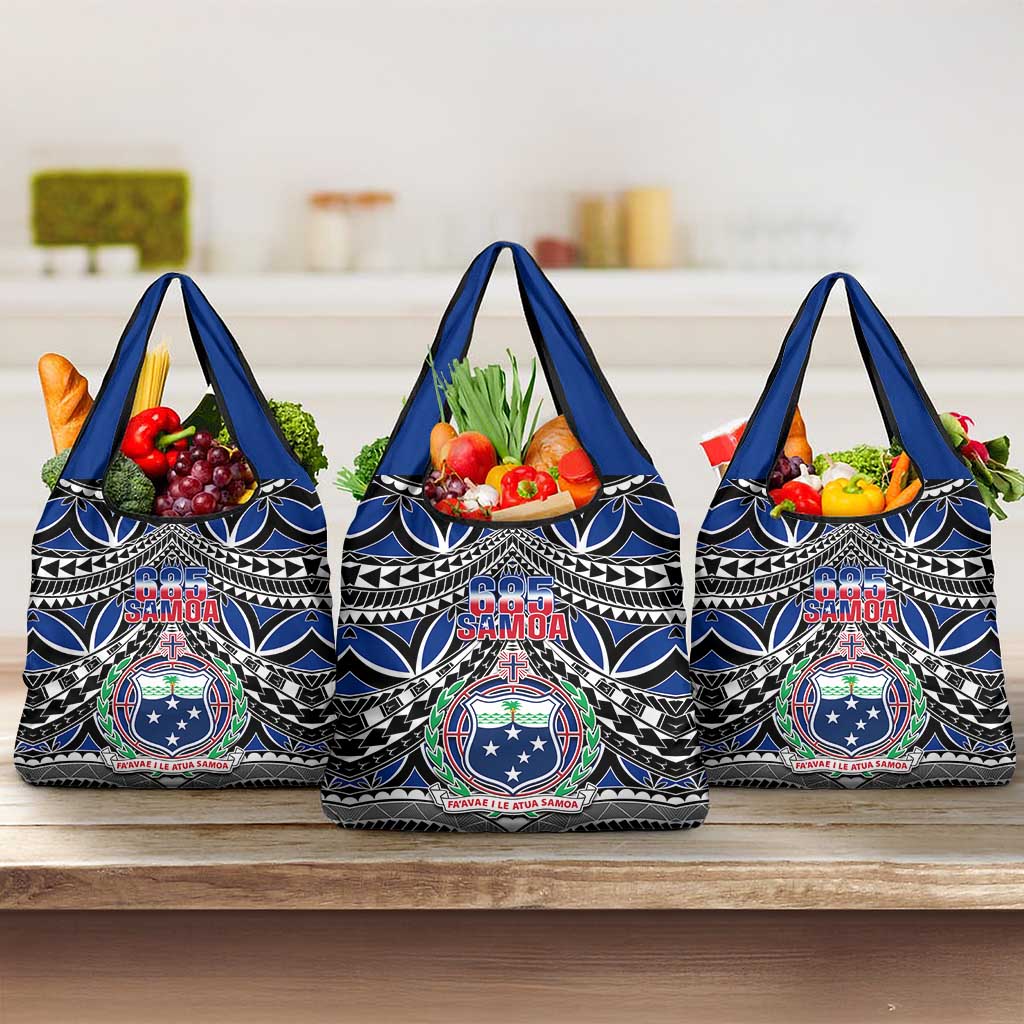 Samoa 685 Grocery Bag Samoan Coat Of Arms Simple Style LT14 3-pack One Size Blue - Polynesian Pride
