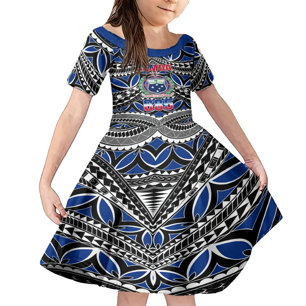 Samoa 685 Kid Short Sleeve Dress Samoan Coat Of Arms Simple Style LT14 KID Blue - Polynesian Pride