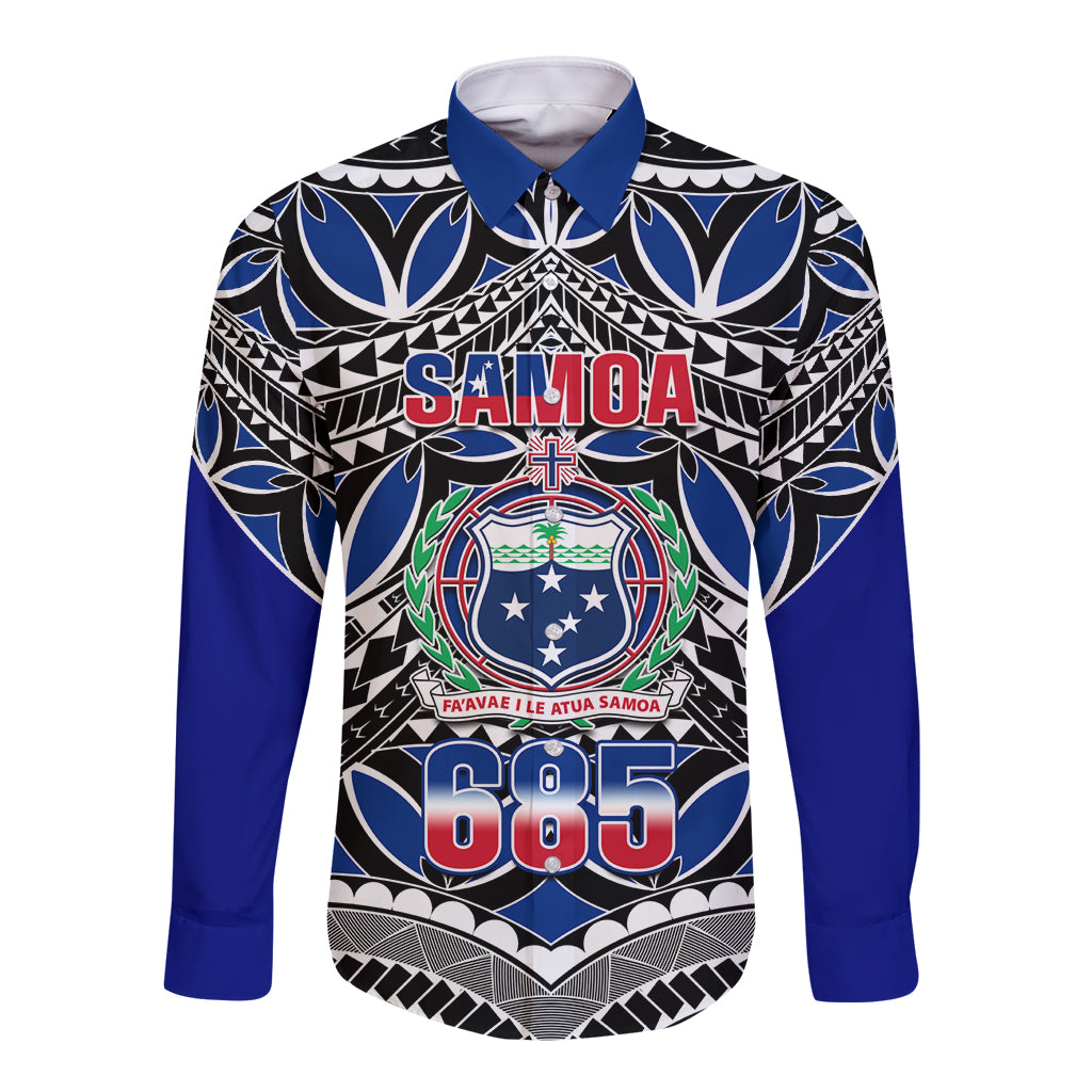 Samoa 685 Long Sleeve Button Shirt Samoan Coat Of Arms Simple Style LT14 Unisex Blue - Polynesian Pride