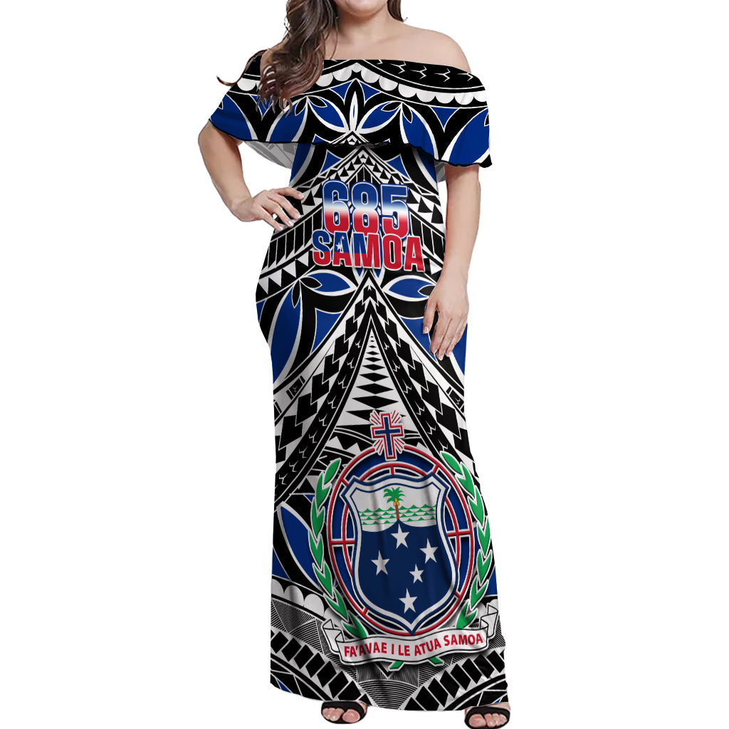 Samoa 685 Off Shoulder Maxi Dress Samoan Coat Of Arms Simple Style LT14 Women Blue - Polynesian Pride