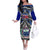 Samoa 685 Off The Shoulder Long Sleeve Dress Samoan Coat Of Arms Simple Style LT14 Women Blue - Polynesian Pride