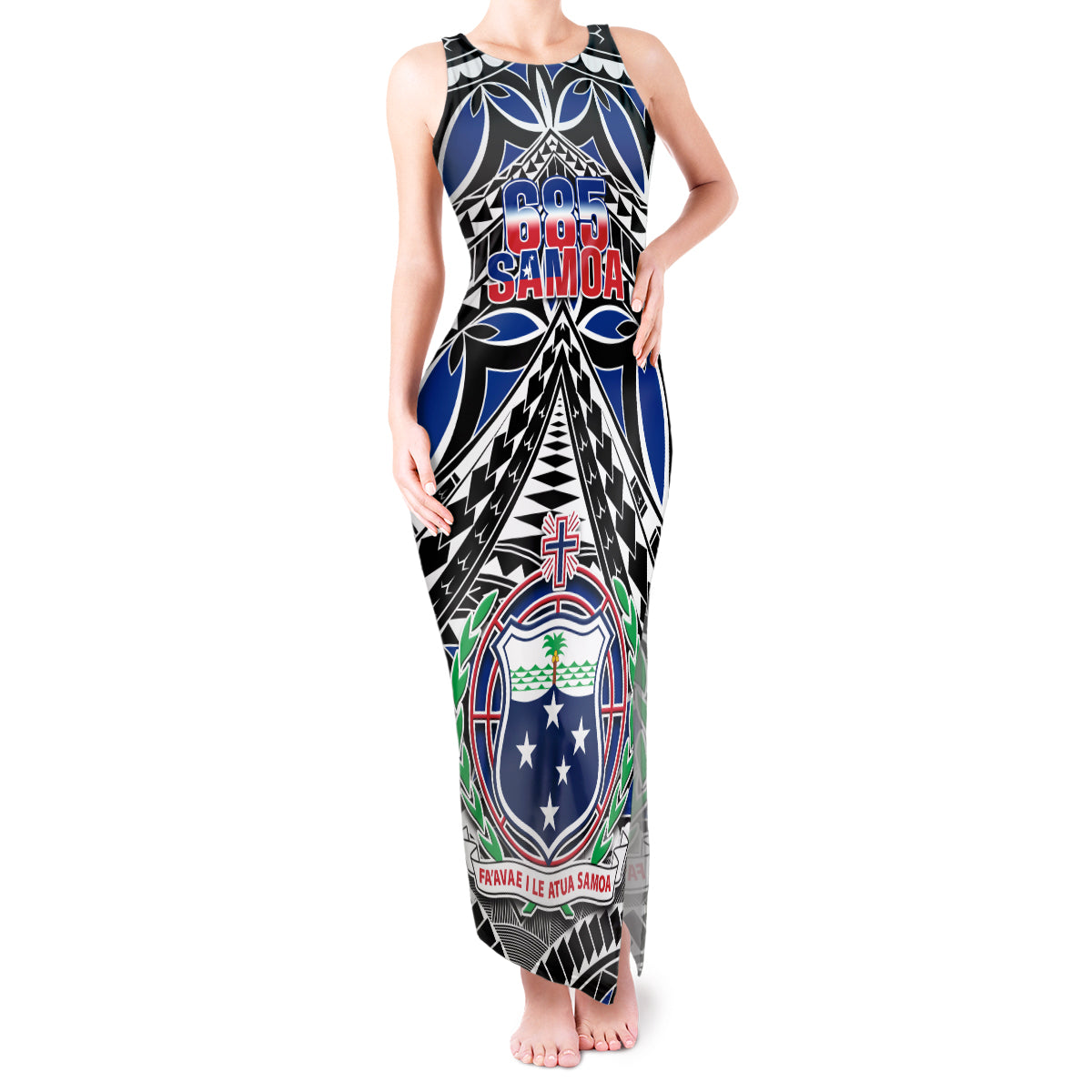 Samoa 685 Tank Maxi Dress Samoan Coat Of Arms Simple Style LT14 Women Blue - Polynesian Pride