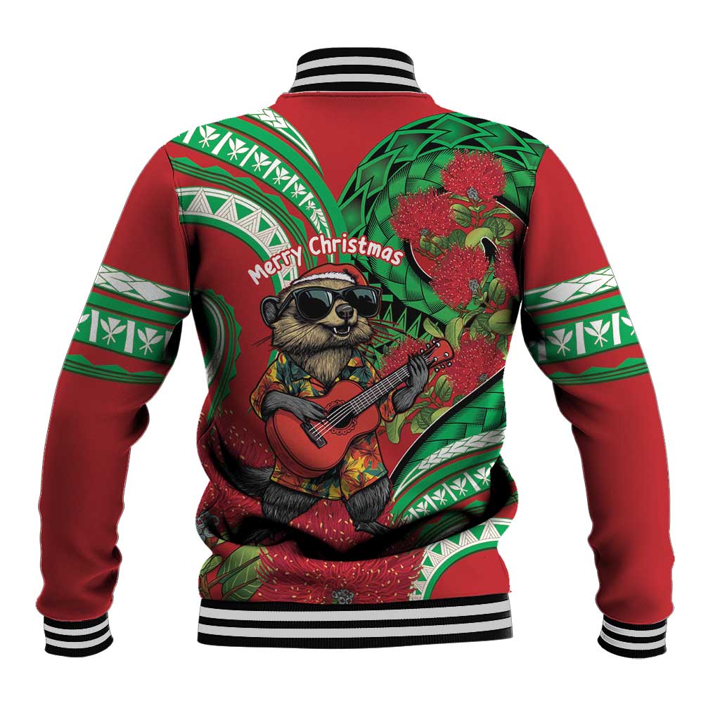 Mele Kalikimaka Hawaii Baseball Jacket Mongoose Santa With Ohia Lehua LT14 - Polynesian Pride