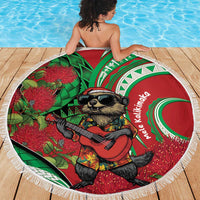 Mele Kalikimaka Hawaii Beach Blanket Mongoose Santa With Ohia Lehua LT14 - Polynesian Pride