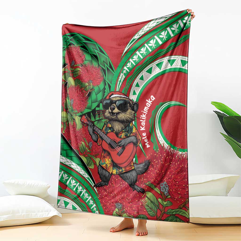Mele Kalikimaka Hawaii Blanket Mongoose Santa With Ohia Lehua LT14 - Polynesian Pride