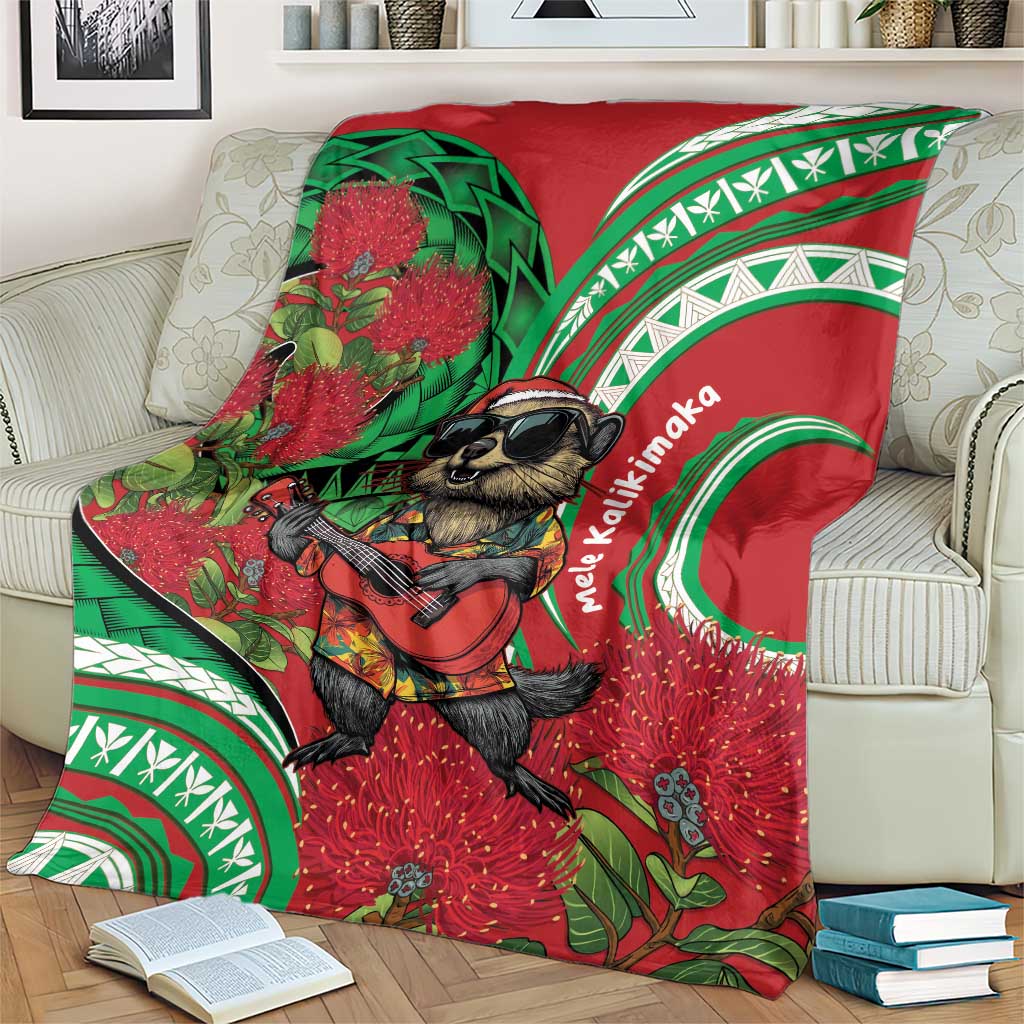 Mele Kalikimaka Hawaii Blanket Mongoose Santa With Ohia Lehua LT14 - Polynesian Pride
