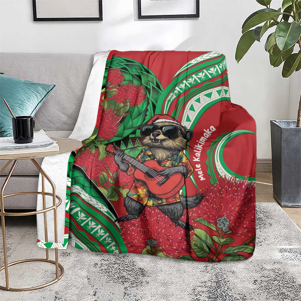 Mele Kalikimaka Hawaii Blanket Mongoose Santa With Ohia Lehua LT14 - Polynesian Pride