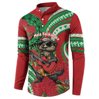 Mele Kalikimaka Hawaii Button Sweatshirt Mongoose Santa With Ohia Lehua LT14 - Polynesian Pride