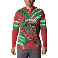 Mele Kalikimaka Hawaii Button Sweatshirt Mongoose Santa With Ohia Lehua LT14 - Polynesian Pride