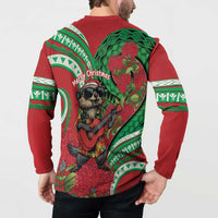 Mele Kalikimaka Hawaii Button Sweatshirt Mongoose Santa With Ohia Lehua LT14 - Polynesian Pride