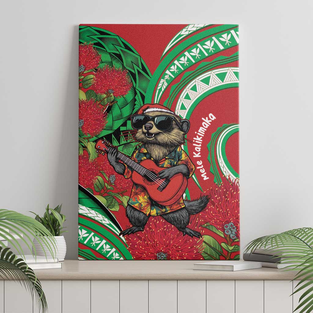 Mele Kalikimaka Hawaii Canvas Wall Art Mongoose Santa With Ohia Lehua LT14 - Polynesian Pride