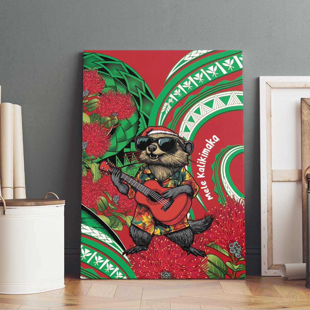 Mele Kalikimaka Hawaii Canvas Wall Art Mongoose Santa With Ohia Lehua LT14 - Polynesian Pride