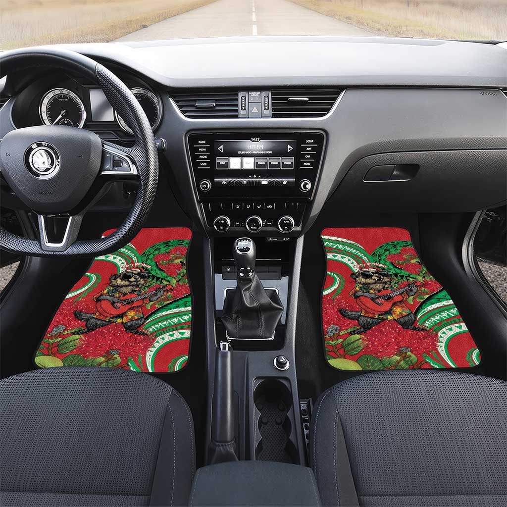Mele Kalikimaka Hawaii Car Mats Mongoose Santa With Ohia Lehua
