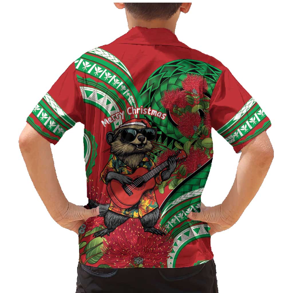 Mele Kalikimaka Hawaii Family Matching Mermaid Dress and Hawaiian Shirt Mongoose Santa With Ohia Lehua