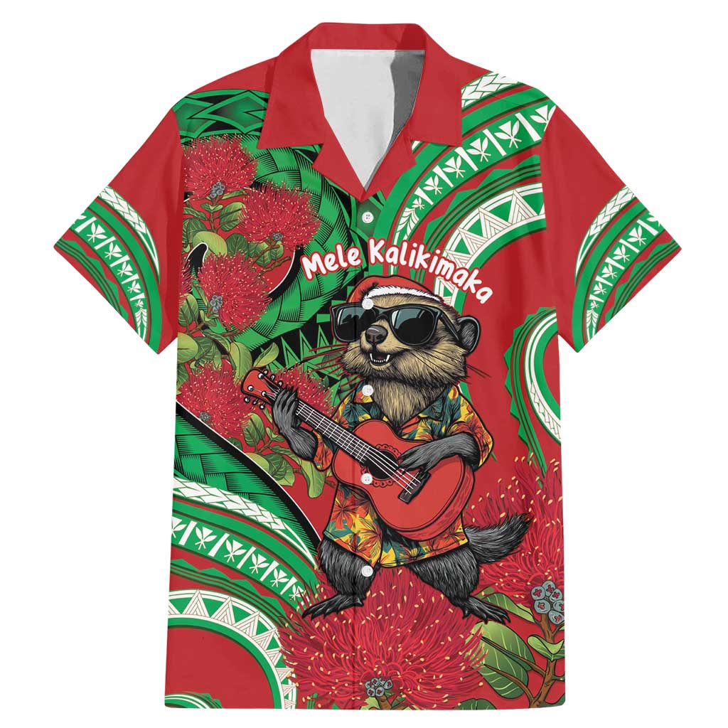 Mele Kalikimaka Hawaii Family Matching Mermaid Dress and Hawaiian Shirt Mongoose Santa With Ohia Lehua