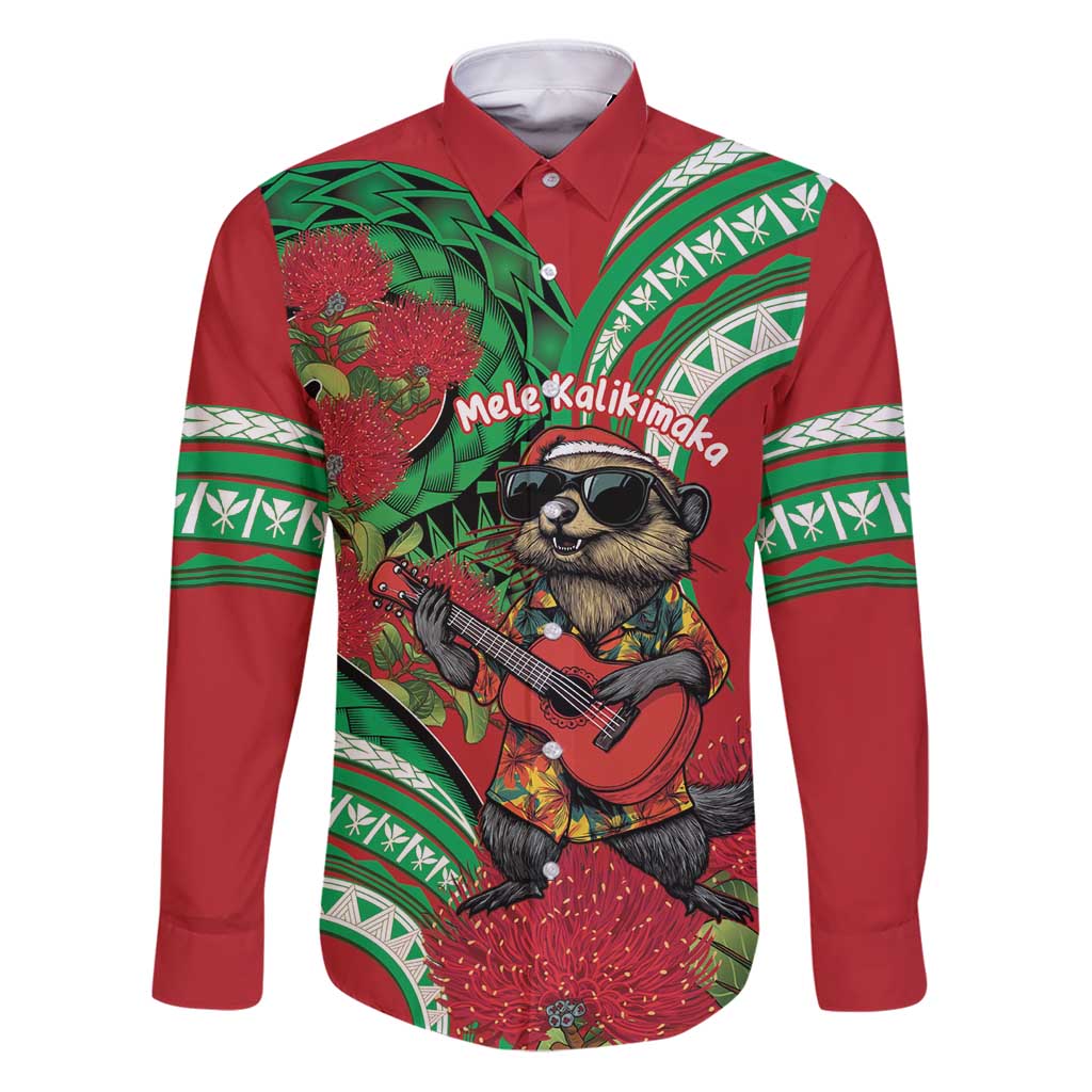 Mele Kalikimaka Hawaii Family Matching Puletasi and Hawaiian Shirt Mongoose Santa With Ohia Lehua