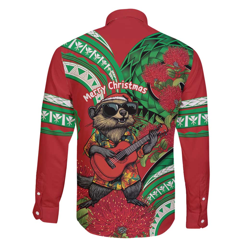 Mele Kalikimaka Hawaii Family Matching Puletasi and Hawaiian Shirt Mongoose Santa With Ohia Lehua