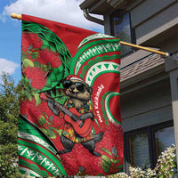 Mele Kalikimaka Hawaii Garden Flag Mongoose Santa With Ohia Lehua LT14 - Polynesian Pride