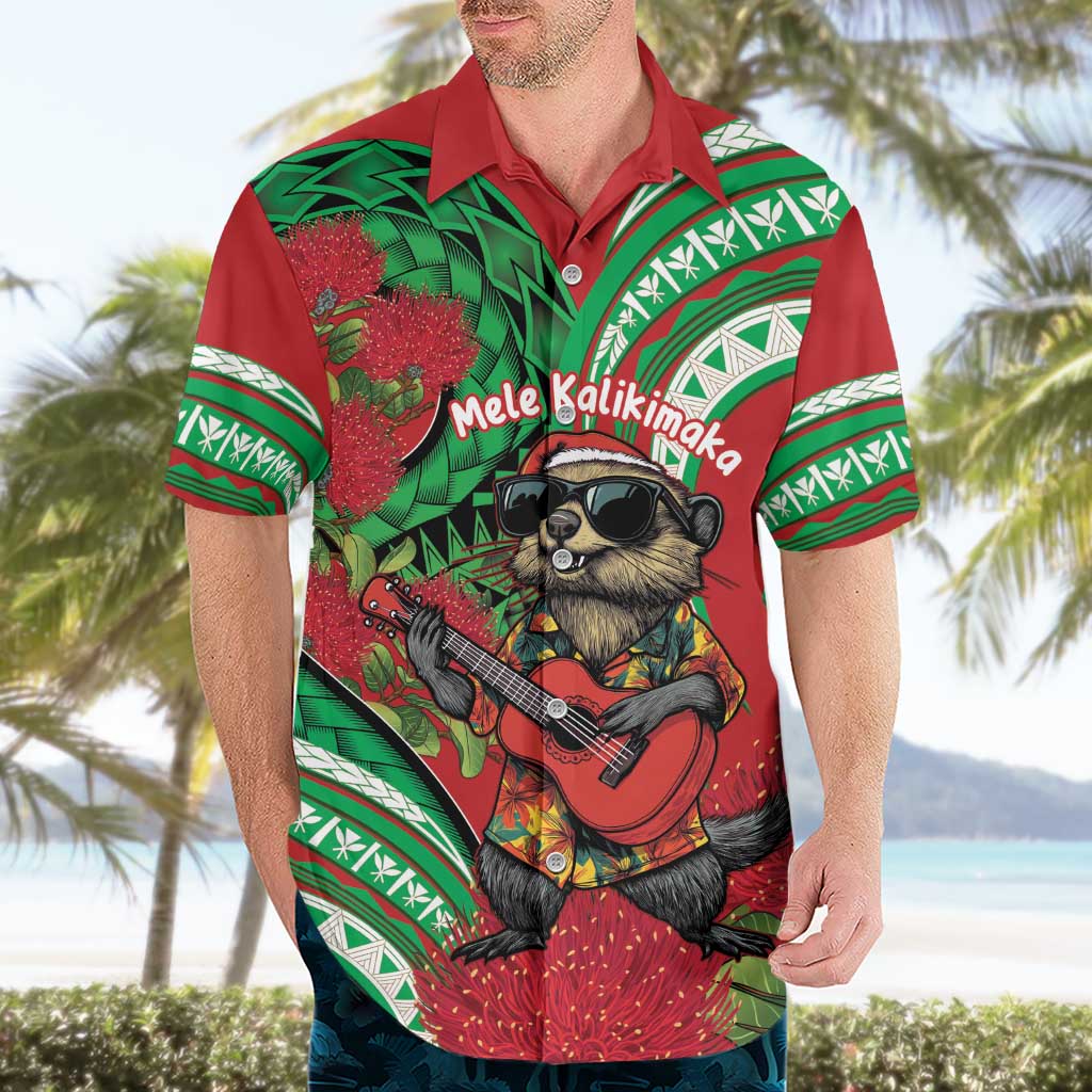 Mele Kalikimaka Hawaii Hawaiian Shirt Mongoose Santa With Ohia Lehua LT14 - Polynesian Pride
