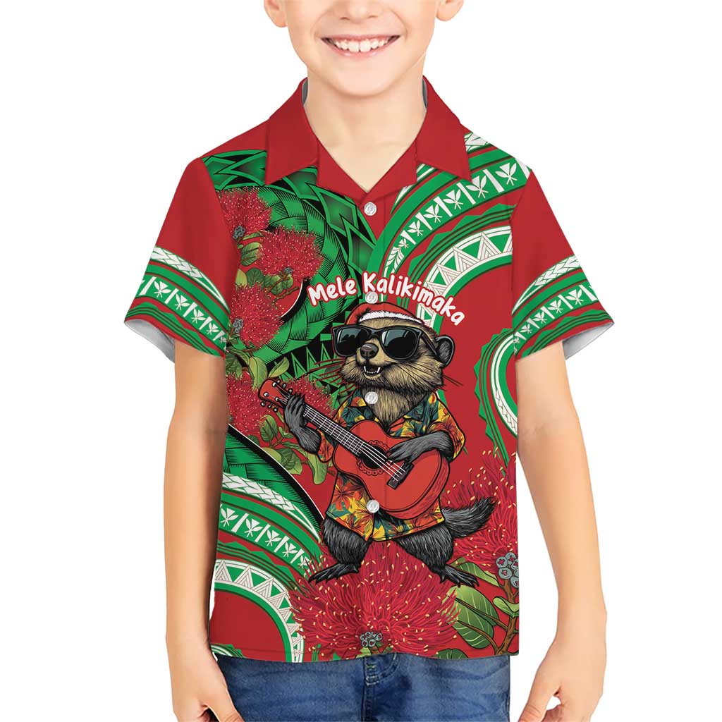 Mele Kalikimaka Hawaii Hawaiian Shirt Mongoose Santa With Ohia Lehua LT14 - Polynesian Pride