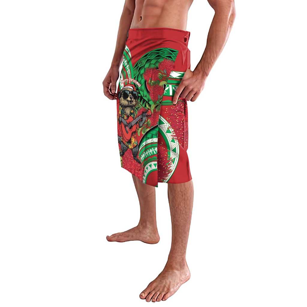 Mele Kalikimaka Hawaii Lavalava Mongoose Santa With Ohia Lehua LT14 - Polynesian Pride