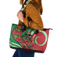 Mele Kalikimaka Hawaii Leather Tote Bag Mongoose Santa With Ohia Lehua LT14 Red - Polynesian Pride