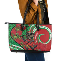 Mele Kalikimaka Hawaii Leather Tote Bag Mongoose Santa With Ohia Lehua LT14 - Polynesian Pride