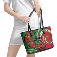 Mele Kalikimaka Hawaii Leather Tote Bag Mongoose Santa With Ohia Lehua LT14 - Polynesian Pride