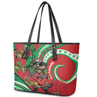 Mele Kalikimaka Hawaii Leather Tote Bag Mongoose Santa With Ohia Lehua LT14 - Polynesian Pride