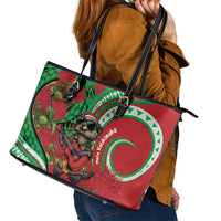 Mele Kalikimaka Hawaii Leather Tote Bag Mongoose Santa With Ohia Lehua LT14 - Polynesian Pride