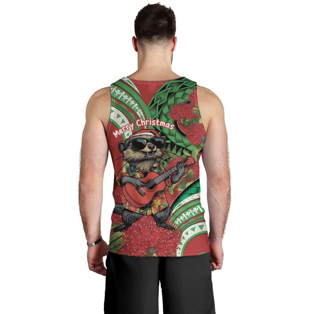 Mele Kalikimaka Hawaii Men Tank Top Mongoose Santa With Ohia Lehua LT14 - Polynesian Pride