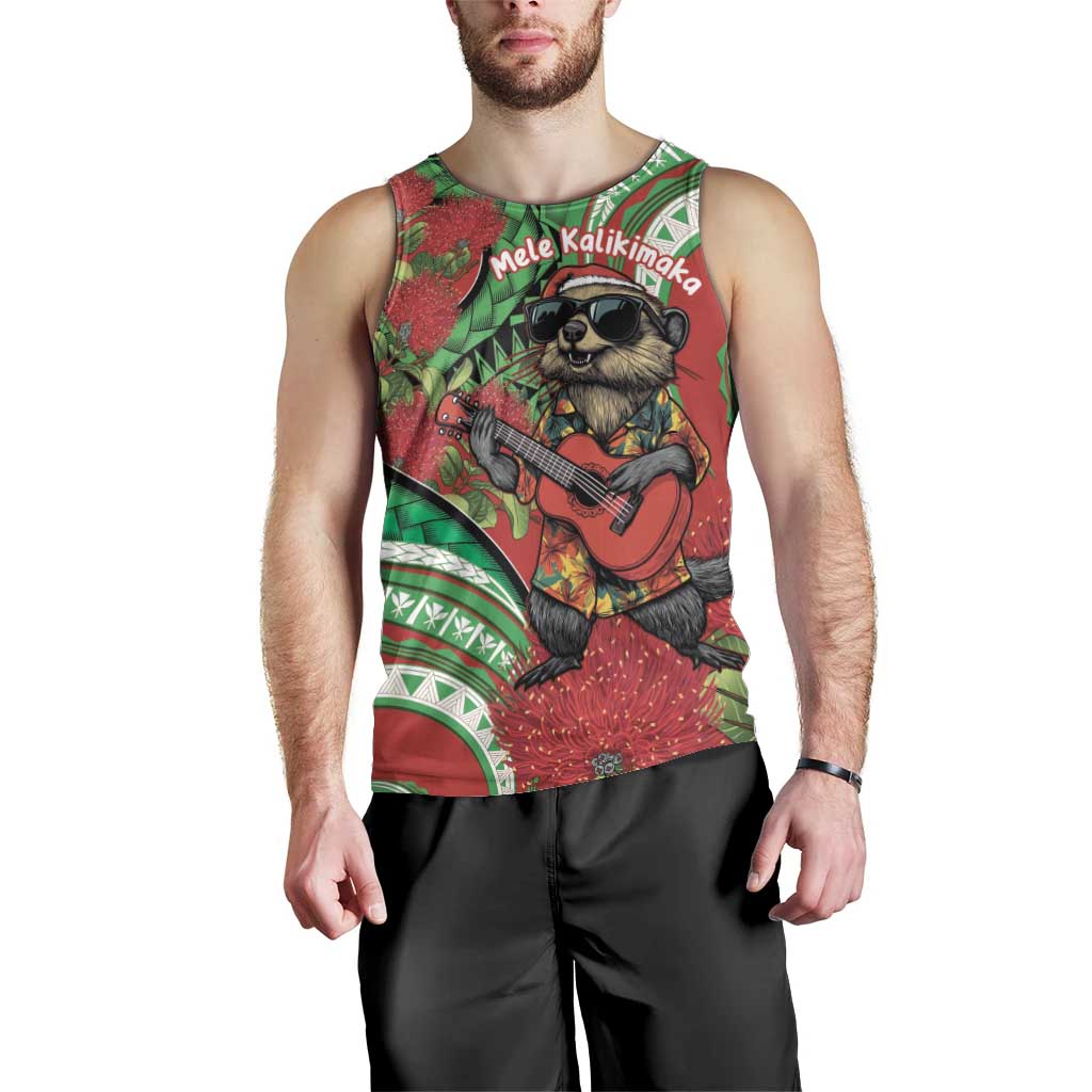 Mele Kalikimaka Hawaii Men Tank Top Mongoose Santa With Ohia Lehua LT14 - Polynesian Pride