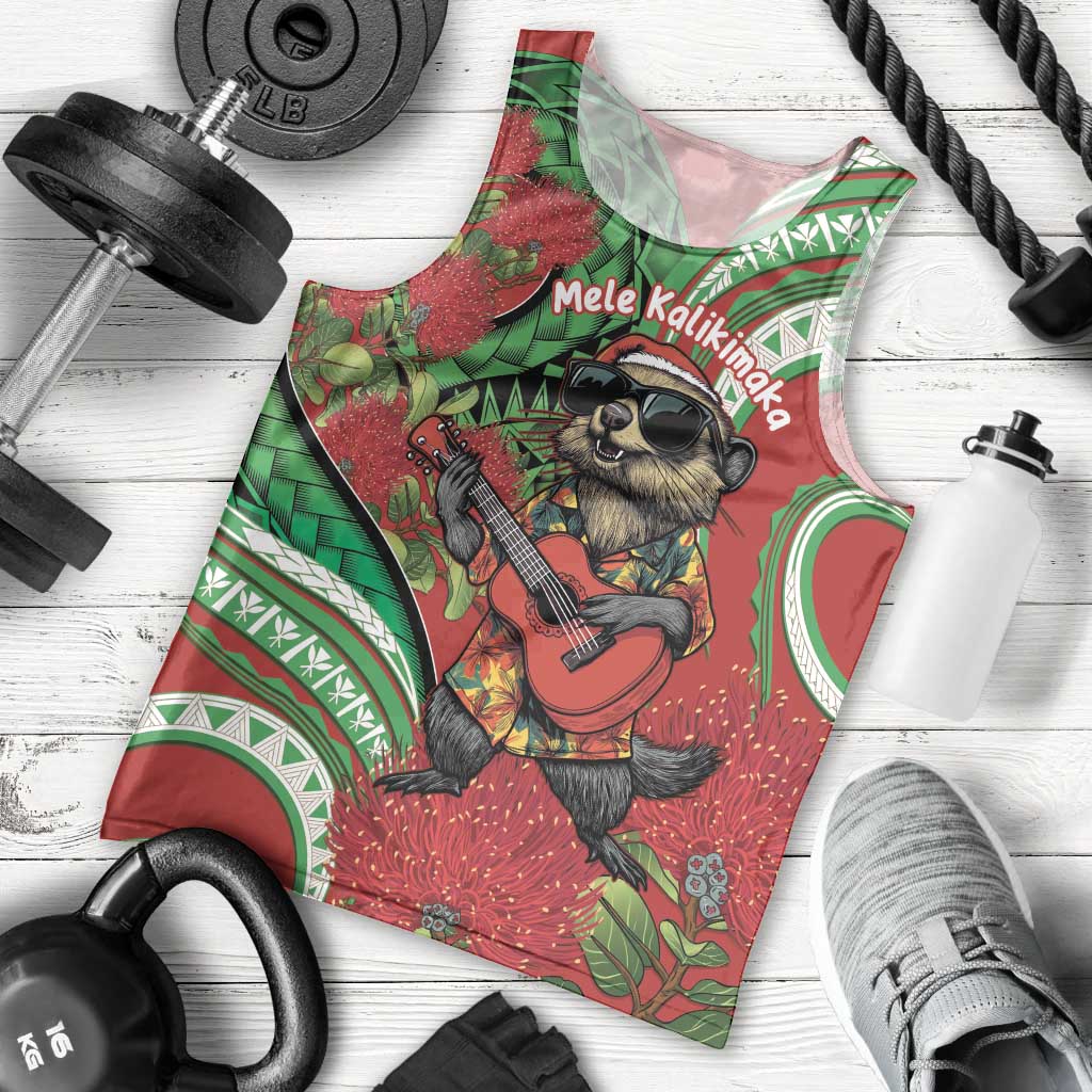 Mele Kalikimaka Hawaii Men Tank Top Mongoose Santa With Ohia Lehua LT14 - Polynesian Pride
