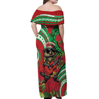 Mele Kalikimaka Hawaii Off Shoulder Maxi Dress Mongoose Santa With Ohia Lehua LT14 - Polynesian Pride