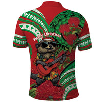 Mele Kalikimaka Hawaii Polo Shirt Mongoose Santa With Ohia Lehua