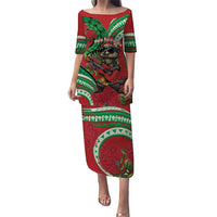 Mele Kalikimaka Hawaii Puletasi Mongoose Santa With Ohia Lehua LT14 Long Dress Red - Polynesian Pride