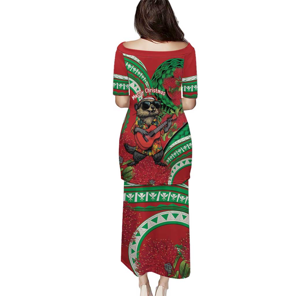 Mele Kalikimaka Hawaii Puletasi Mongoose Santa With Ohia Lehua LT14 - Polynesian Pride