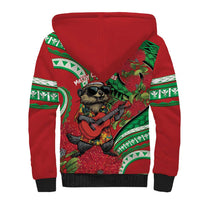 Mele Kalikimaka Hawaii Sherpa Hoodie Mongoose Santa With Ohia Lehua LT14 - Polynesian Pride