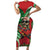 Mele Kalikimaka Hawaii Short Sleeve Bodycon Dress Mongoose Santa With Ohia Lehua